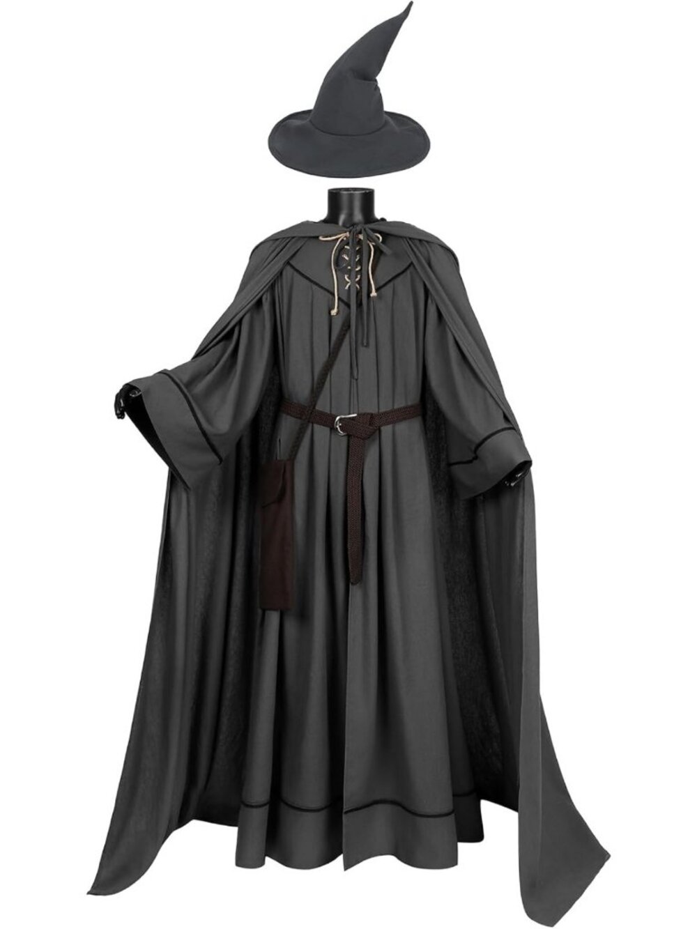 Men's Gray Hooded Wizard Cloak Costume with Hat for Halloween Parties